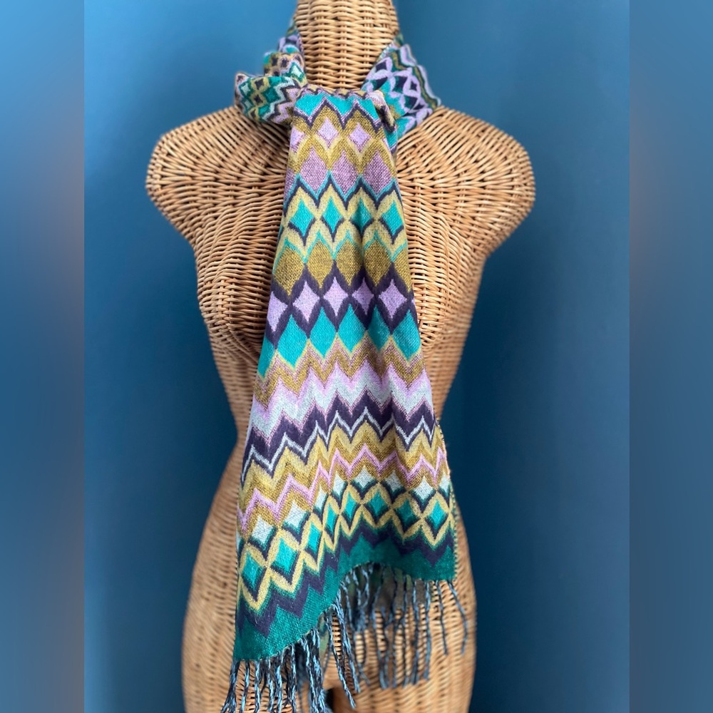 Cashmink by V. Grass Acrylic Women’s Scarf Soft Multi Colored with Fringe 11x68